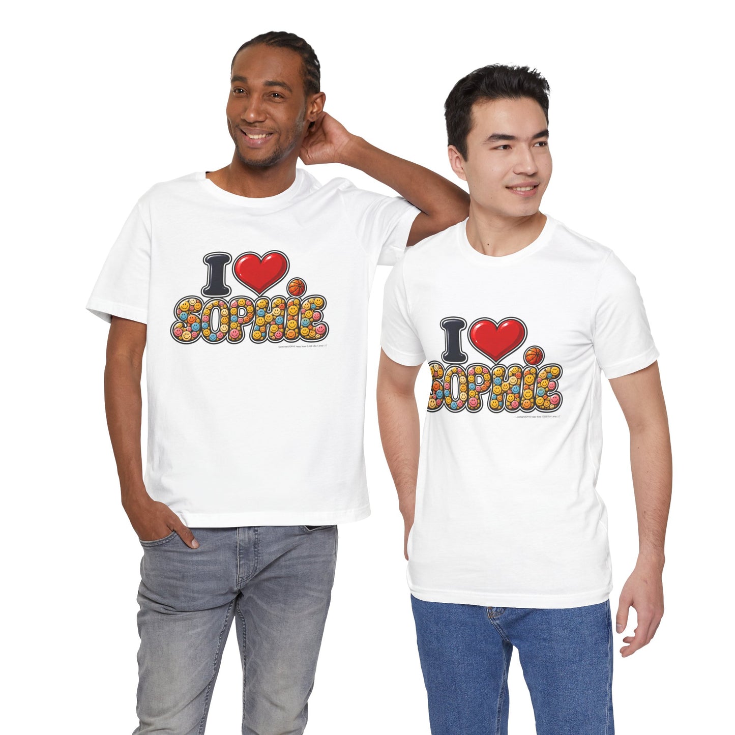 I Love(heart) Sophie Happy Face Graphic Tee — Front Side Print