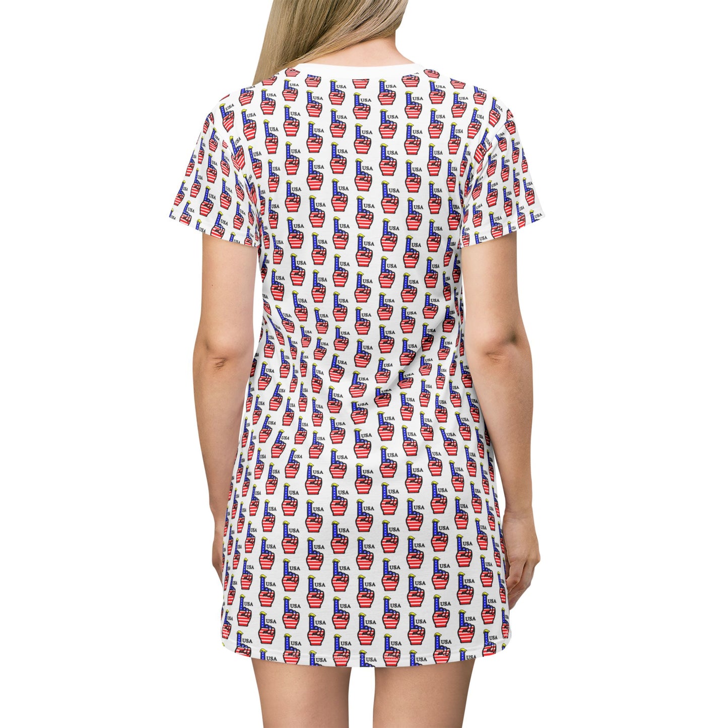 USA-1 Themed T-Shirt Dress, Casual Summer Outfit, Fun Graphic Dress, Unique Gift for Her, Daytime or Evening Wear