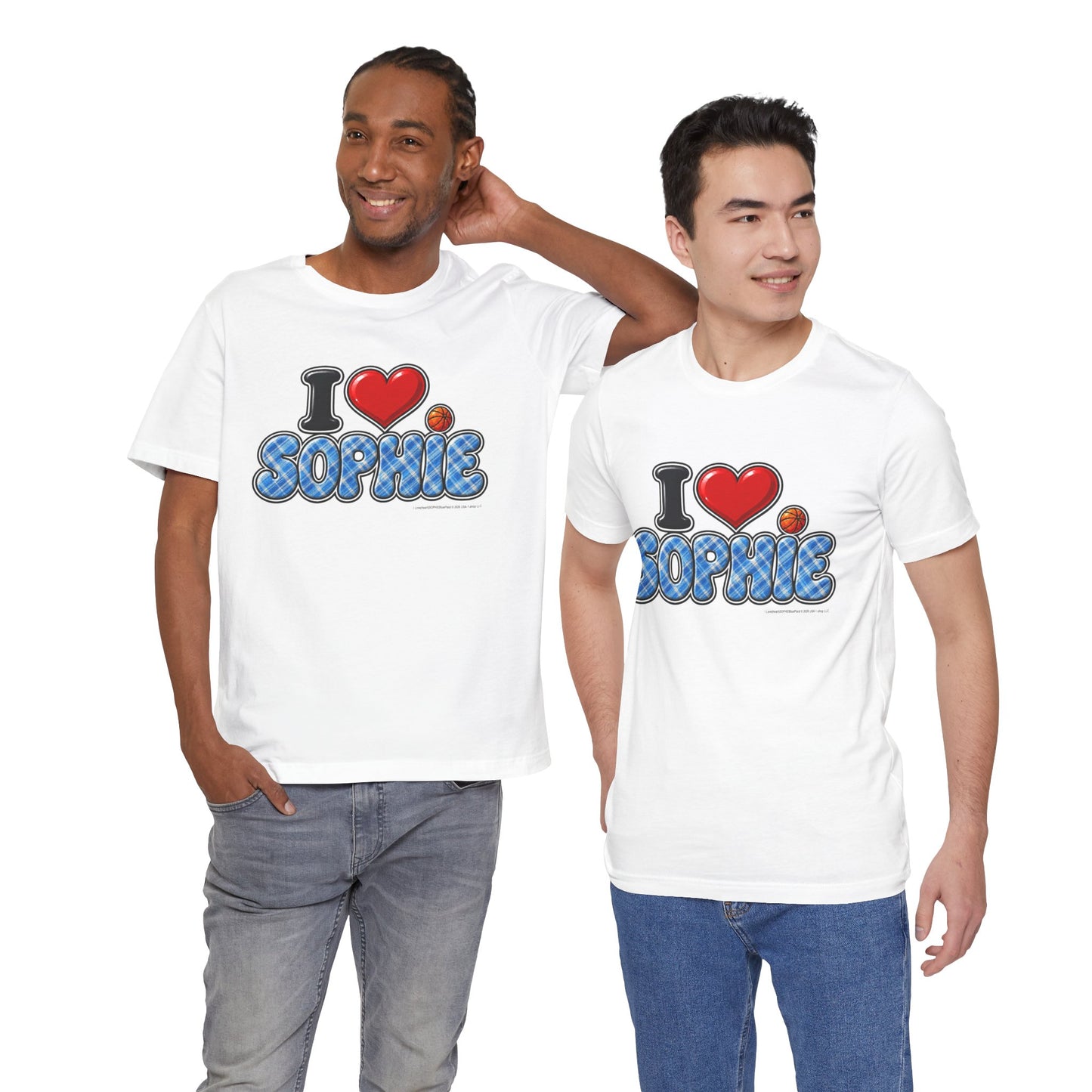 I  Love(heart) Sophie Blue Plaid Graphic Tee — Front Side Print