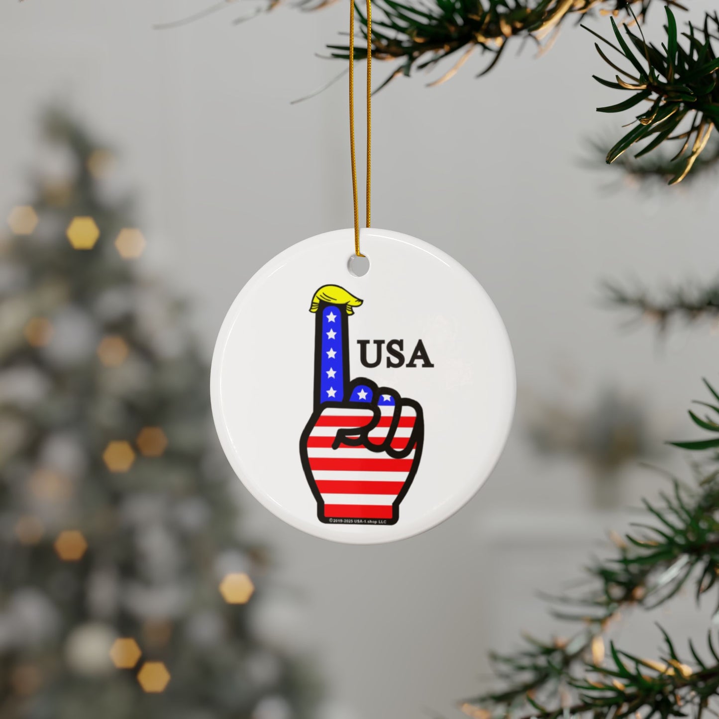 USA-1 Themed Ceramic Ornaments, 2-Sided Holiday Decor, Perfect for Christmas, Patriotic Celebrations, Gift Ideas, Home Decor