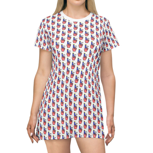 USA-1 Themed T-Shirt Dress, Casual Summer Outfit, Fun Graphic Dress, Unique Gift for Her, Daytime or Evening Wear