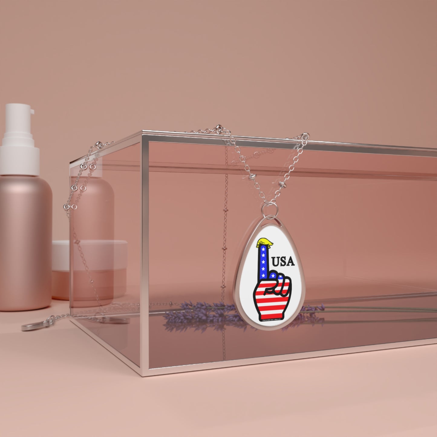 USA-1 Themed Oval Necklace - Perfect for Celebrations, Independence Day, Feminine Jewelry, Trendy Accessories, Gift for Her