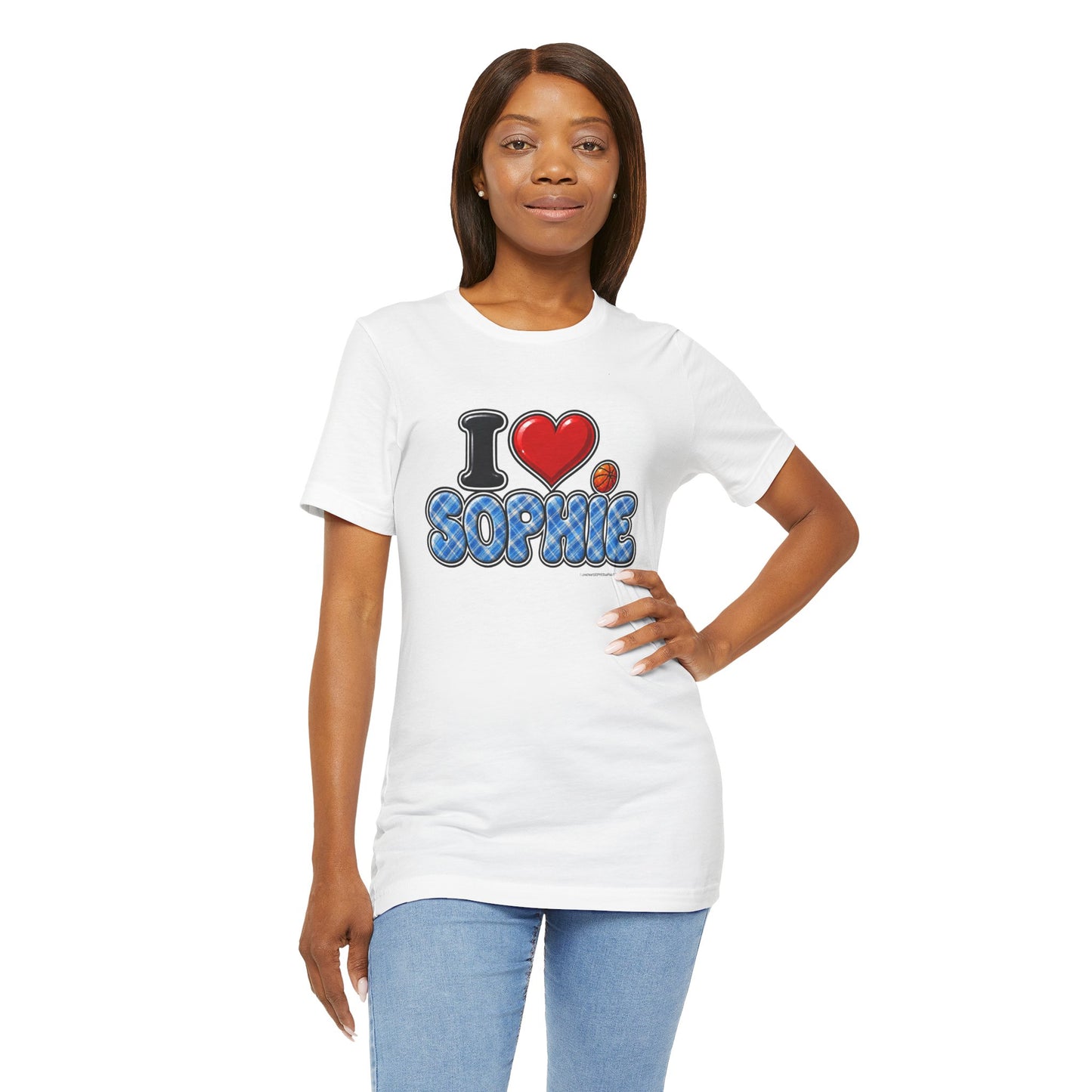 I  Love(heart) Sophie Blue Plaid Graphic Tee — Front Side Print