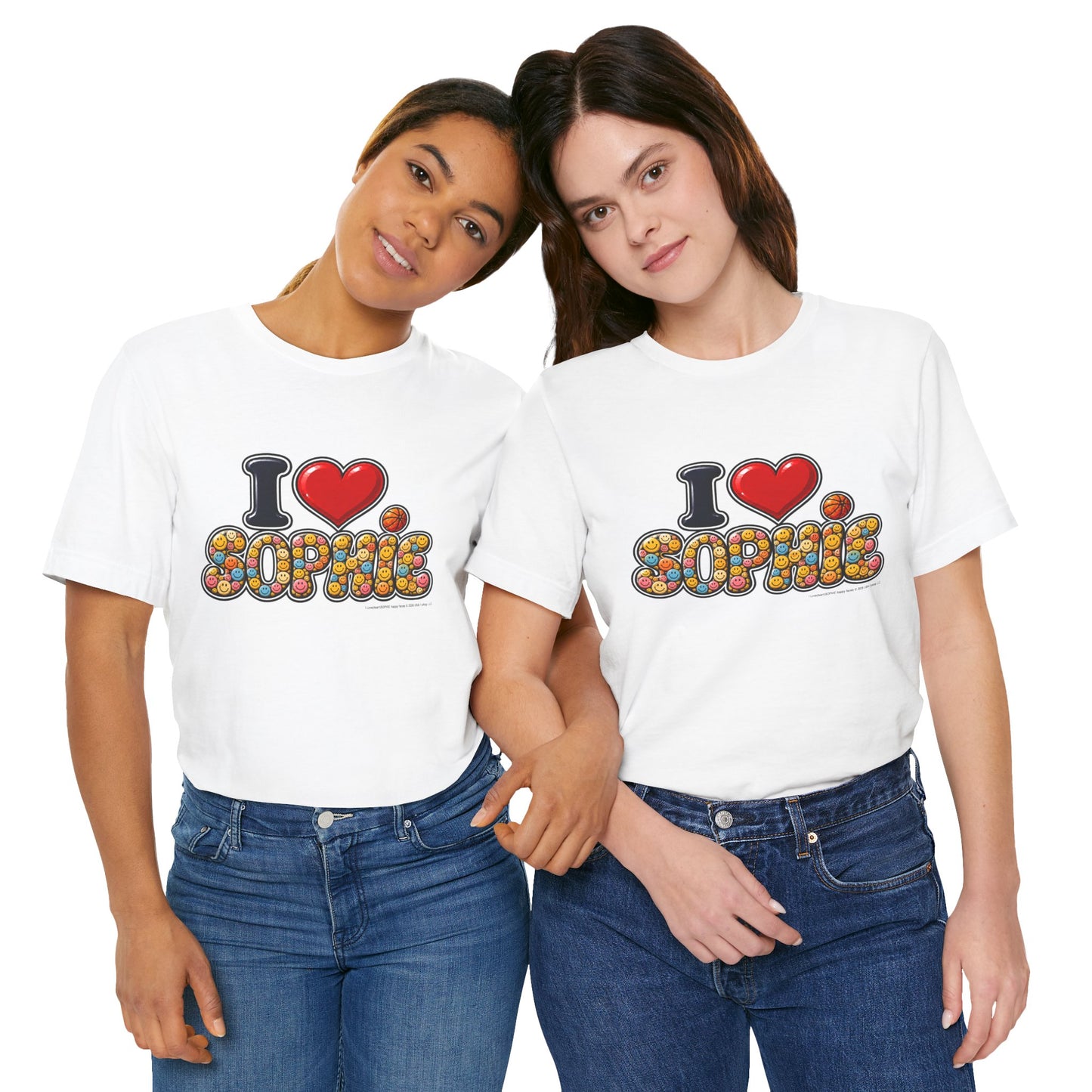 I  Love(heart) Sophie Happy Face Graphic Tee — Front Side Print