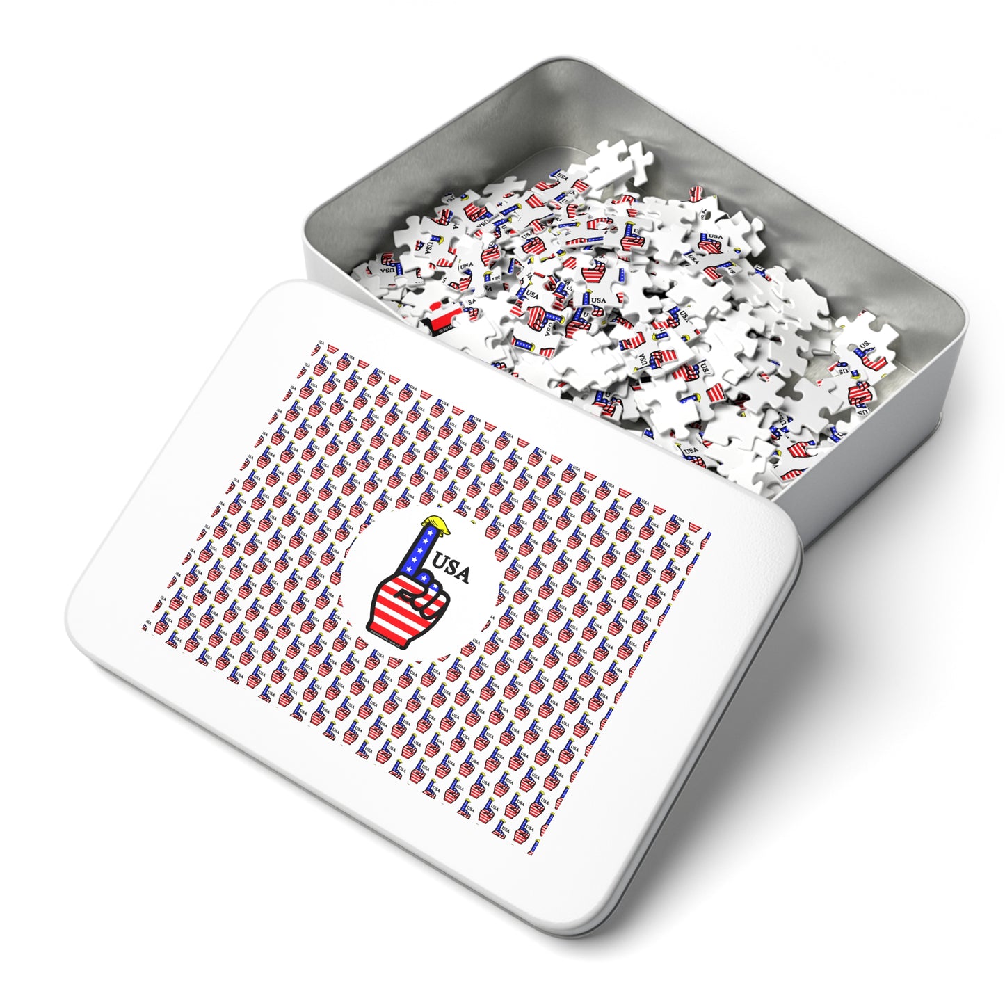USA-1 Themed Jigsaw Puzzle with Tin – Patriotic Gift, Fun Family Activity, Home Decor, Holiday Entertainment, USA Puzzle