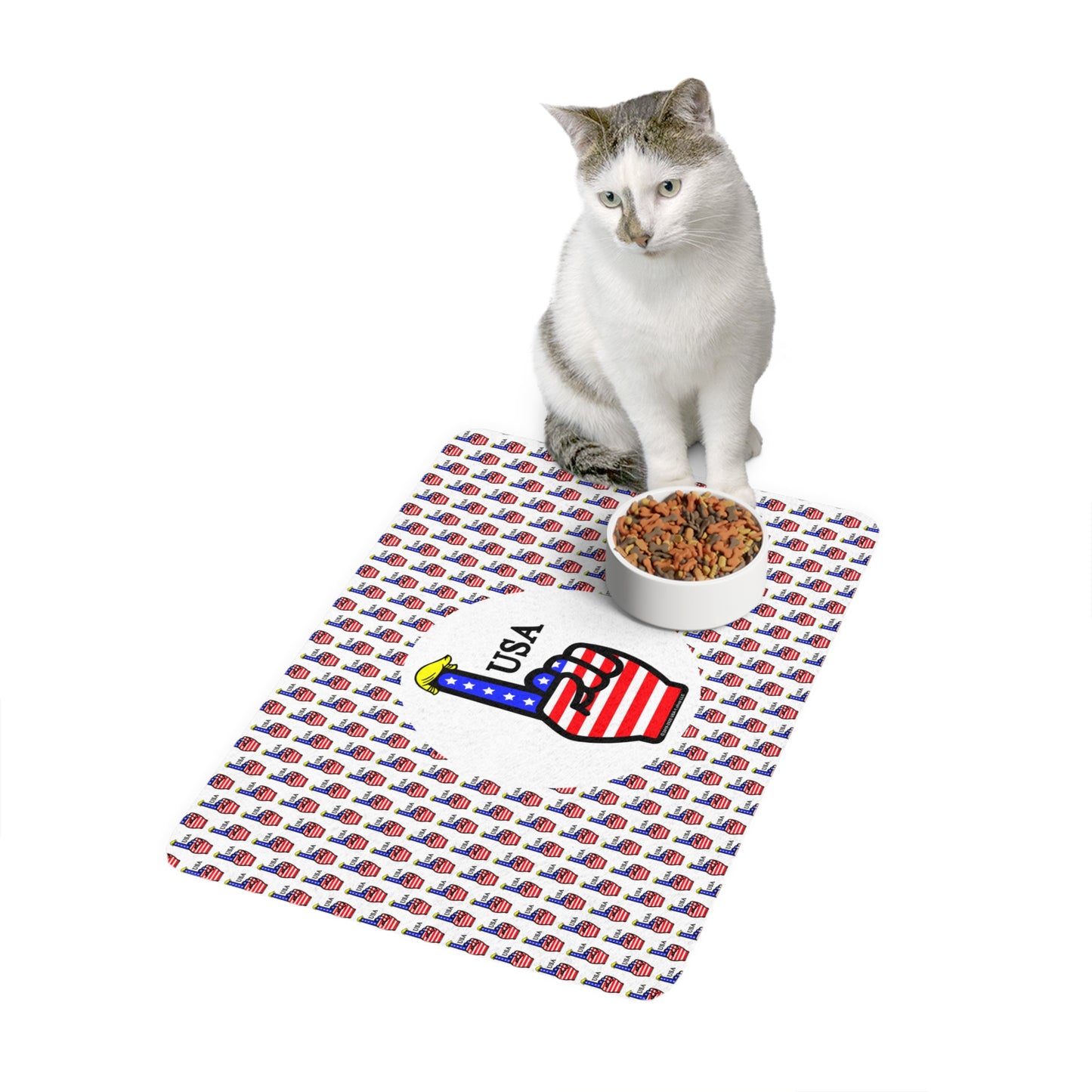 USA-1 Themed Pet Food Mat - Perfect for Dog & Cat Lovers, Fun Kitchen Decor, Gift for Pet Owners, Independence Day, Everyday Use
