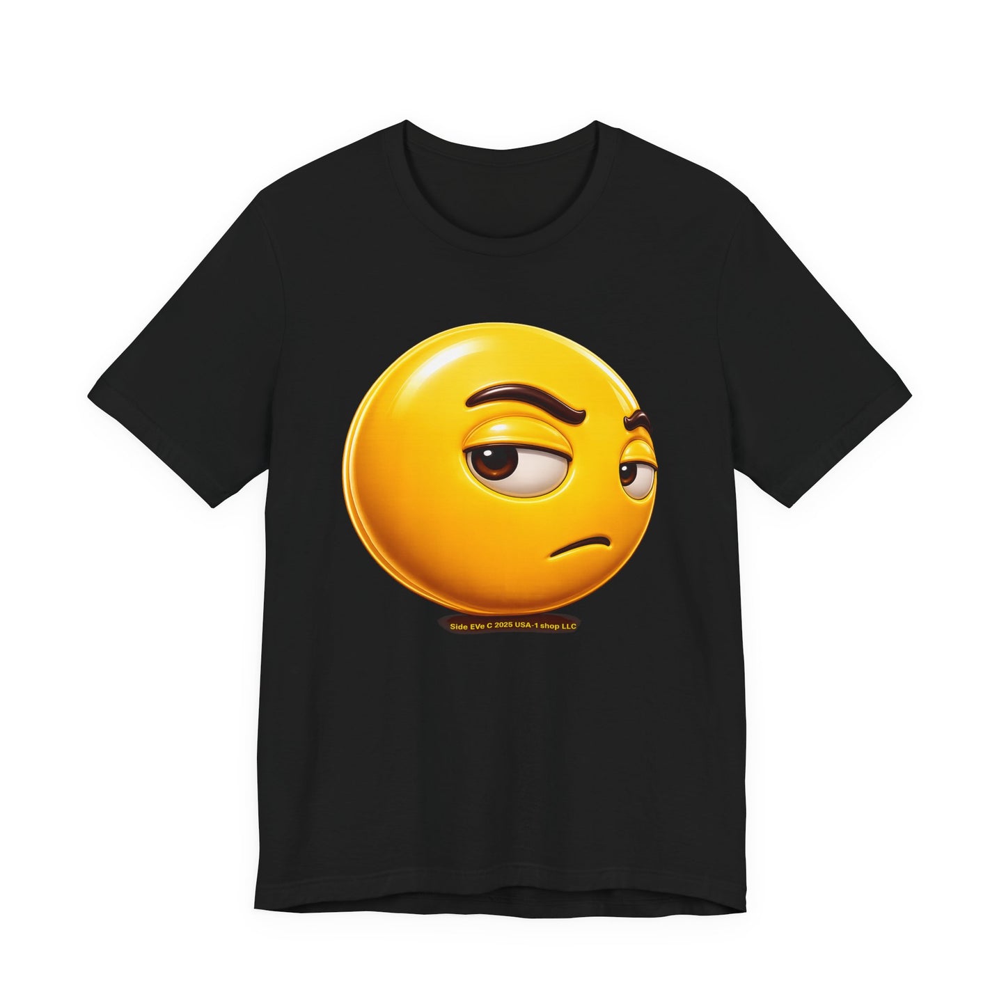 Side Eye T‑Shirt — Smirking Face Graphic Tee  Front side print