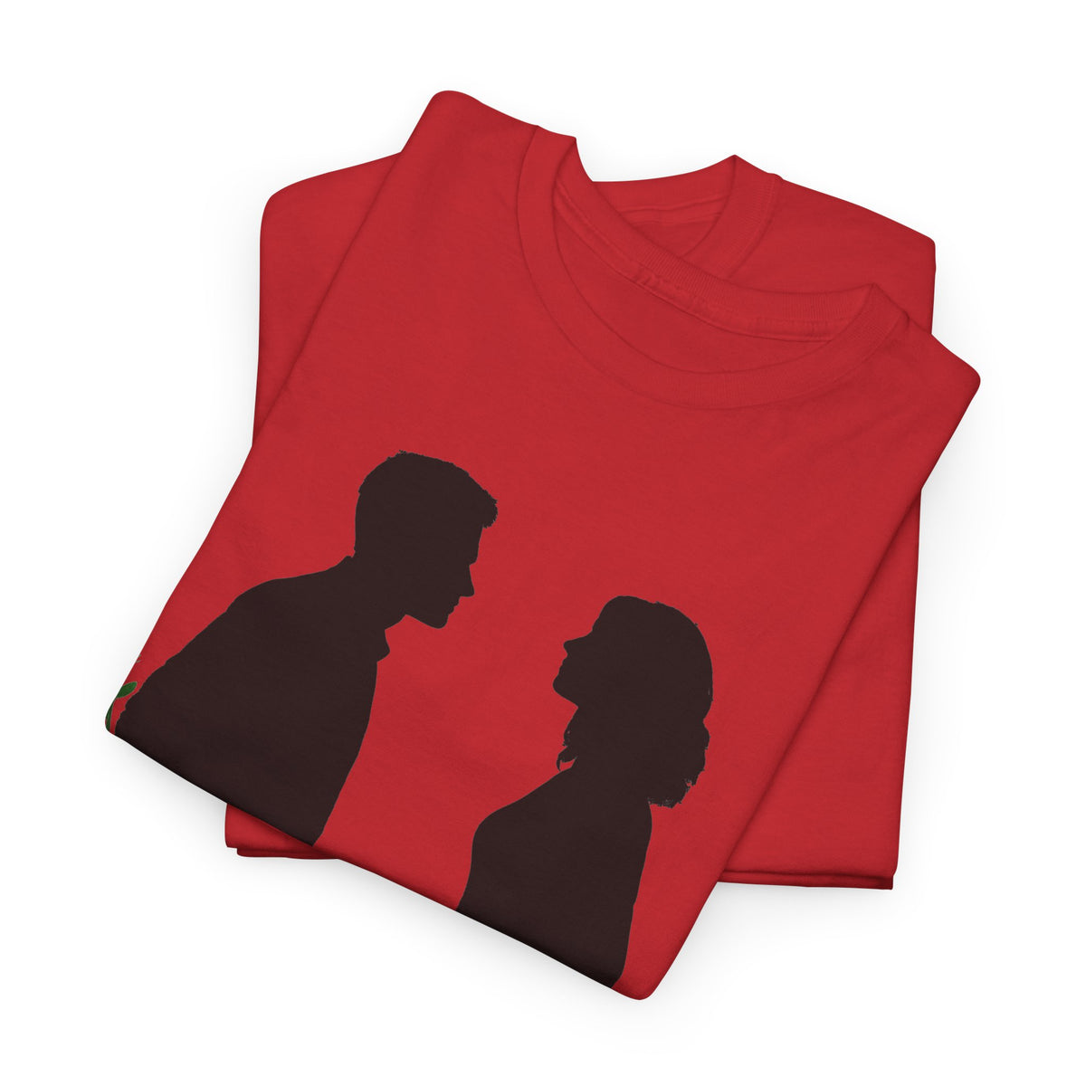 Romantic Silhouette Tee – Man with Rose, Woman with Knife Graphic Shirt