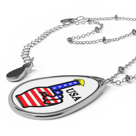 USA-1 Themed Oval Necklace - Perfect for Celebrations, Independence Day, Feminine Jewelry, Trendy Accessories, Gift for Her