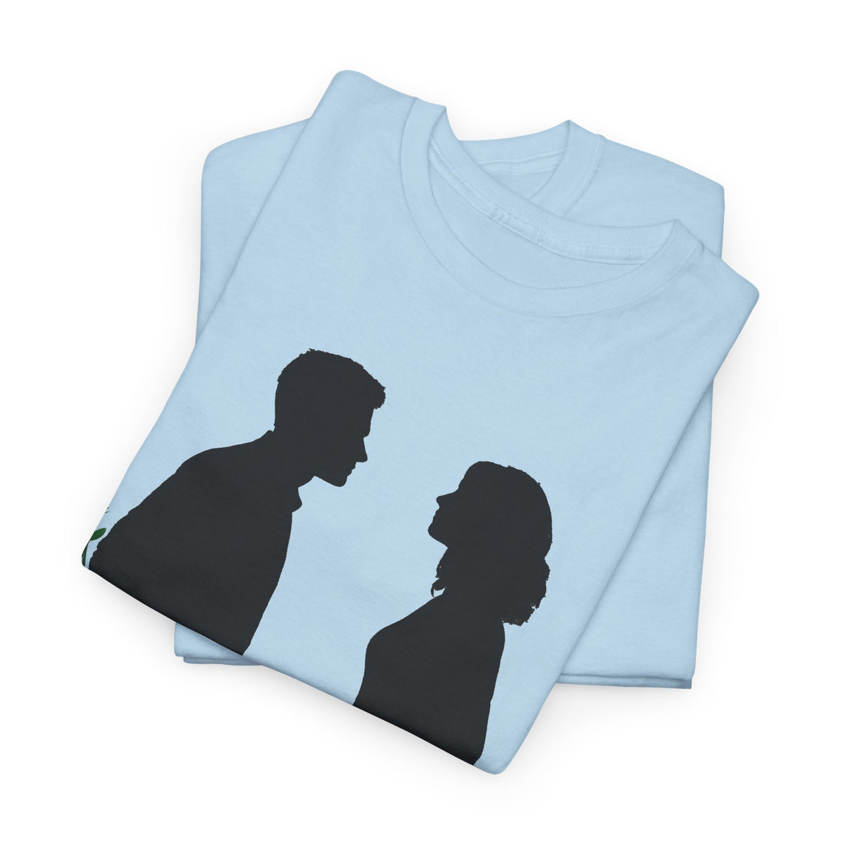 Romantic Silhouette Tee – Man with Rose, Woman with Knife Graphic Shirt