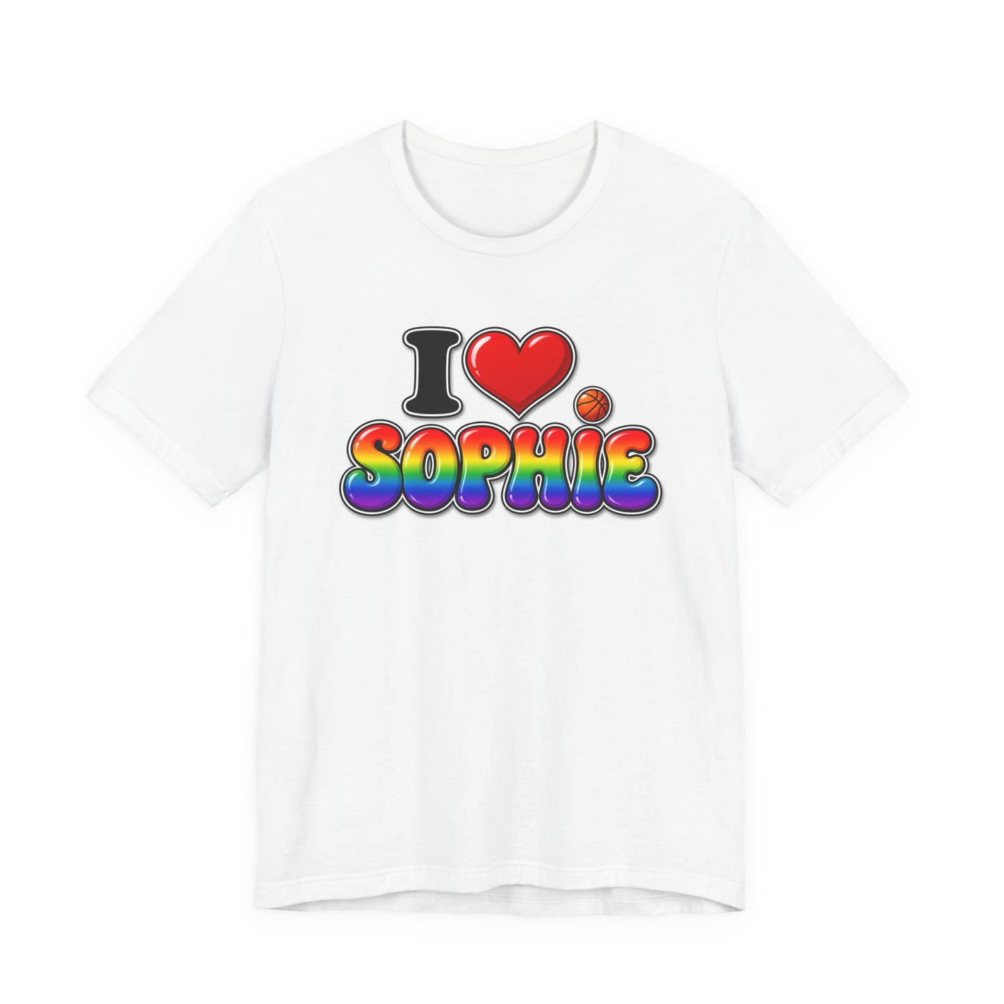 I  Love(heart) Sophie Rainbow Graphic Tee — Front Side Print