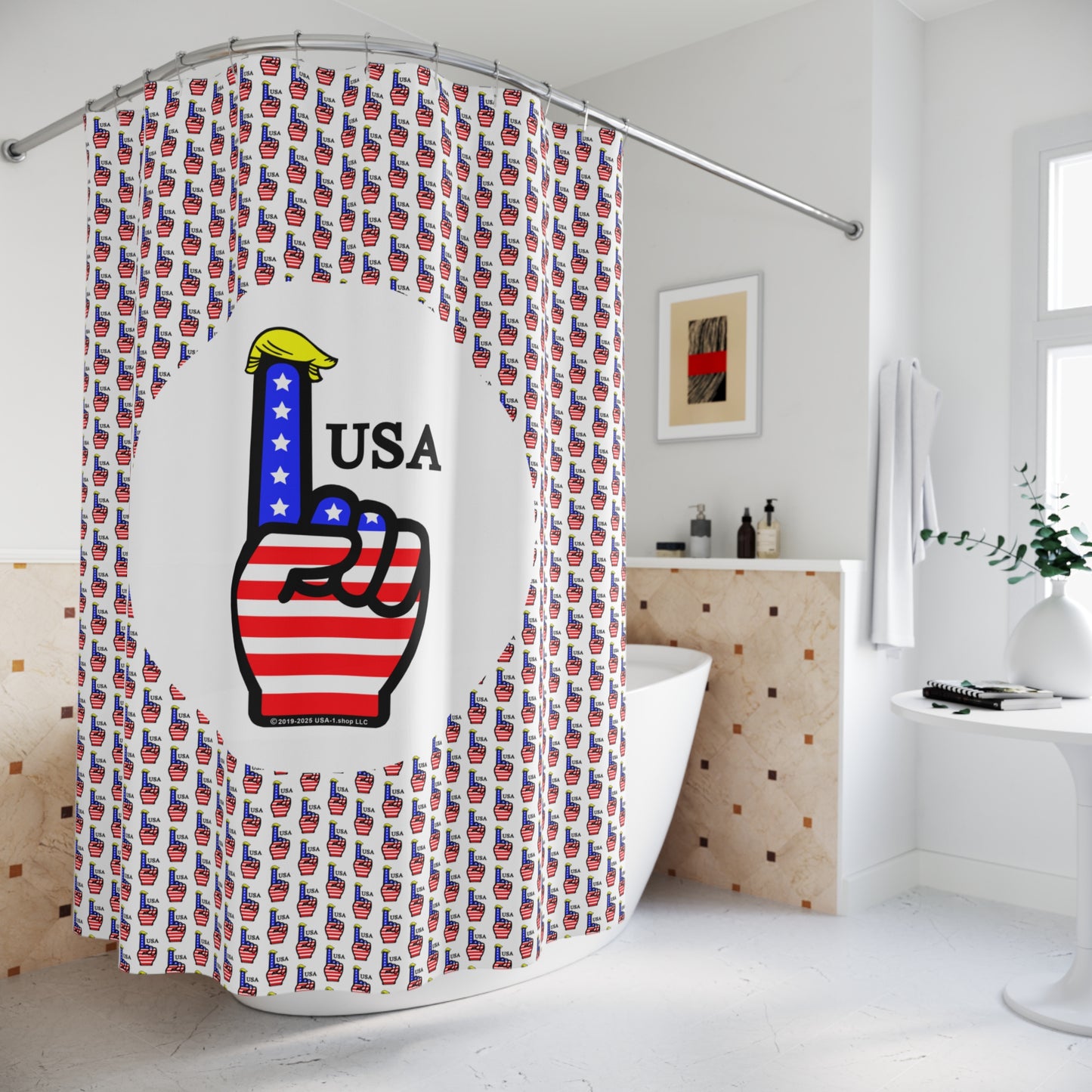 USA-1 Themed Shower Curtain, Fun Bathroom Decor