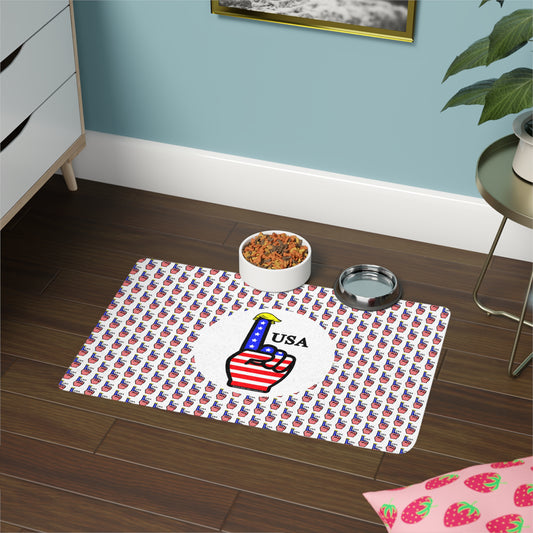 USA-1 Themed Pet Food Mat - Perfect for Dog & Cat Lovers, Fun Kitchen Decor, Gift for Pet Owners, Independence Day, Everyday Use