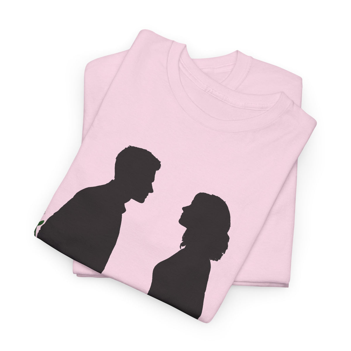 Romantic Silhouette Tee – Man with Rose, Woman with Knife Graphic Shirt