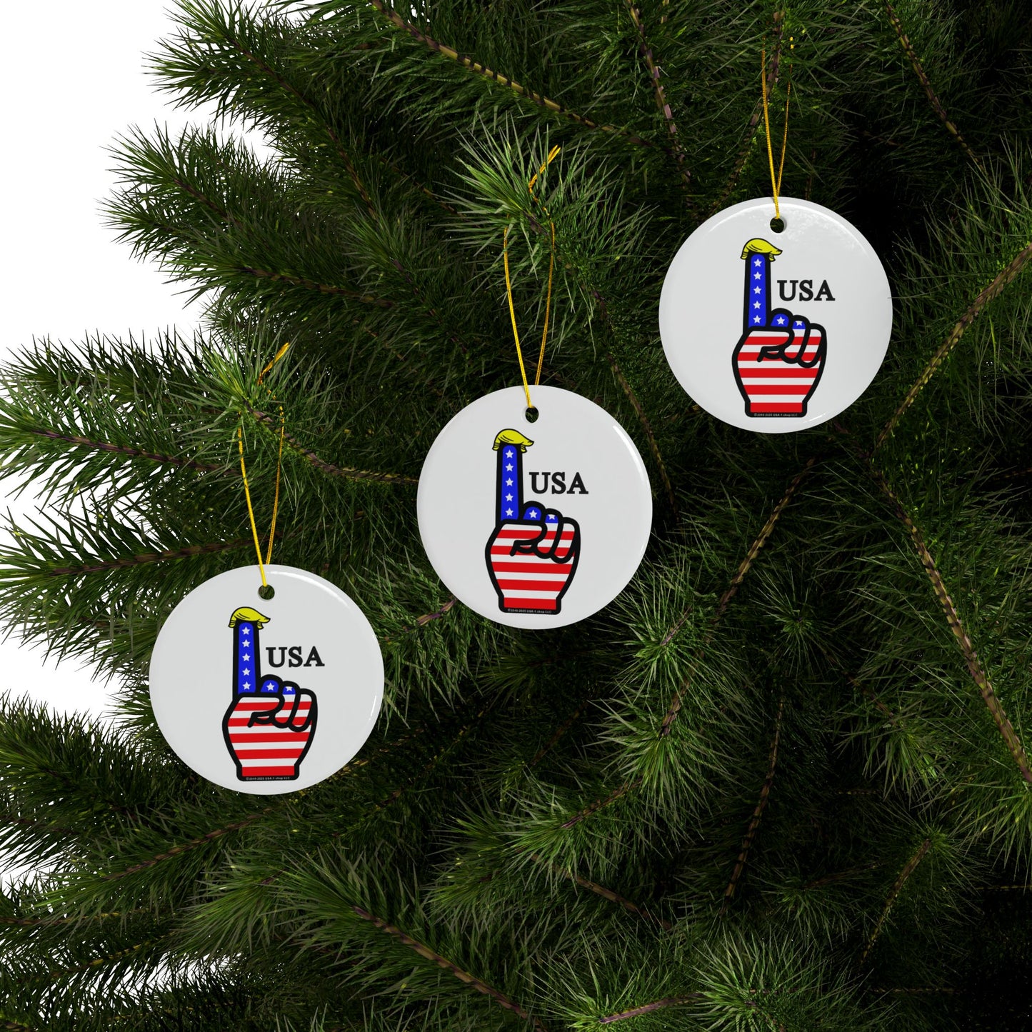 USA-1 Themed Ceramic Ornaments, 2-Sided Holiday Decor, Perfect for Christmas, Patriotic Celebrations, Gift Ideas, Home Decor