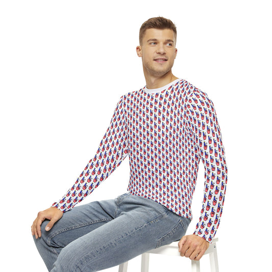 USA-1 Themed Men's Long Sleeve Shirt with Colorful Guitar Print - Perfect for Music Lovers, Casual Wear, Gift for Musicians, Cozy Style