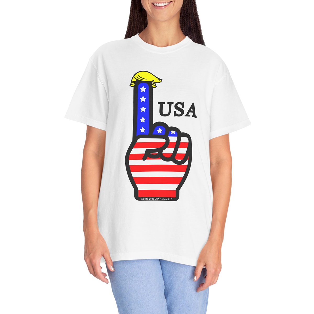 USA-1 Themed Woman's T-shirt, Casual Wear, Gifts for Patriots, Fourth of July, Comfortable Layering, Summer Style