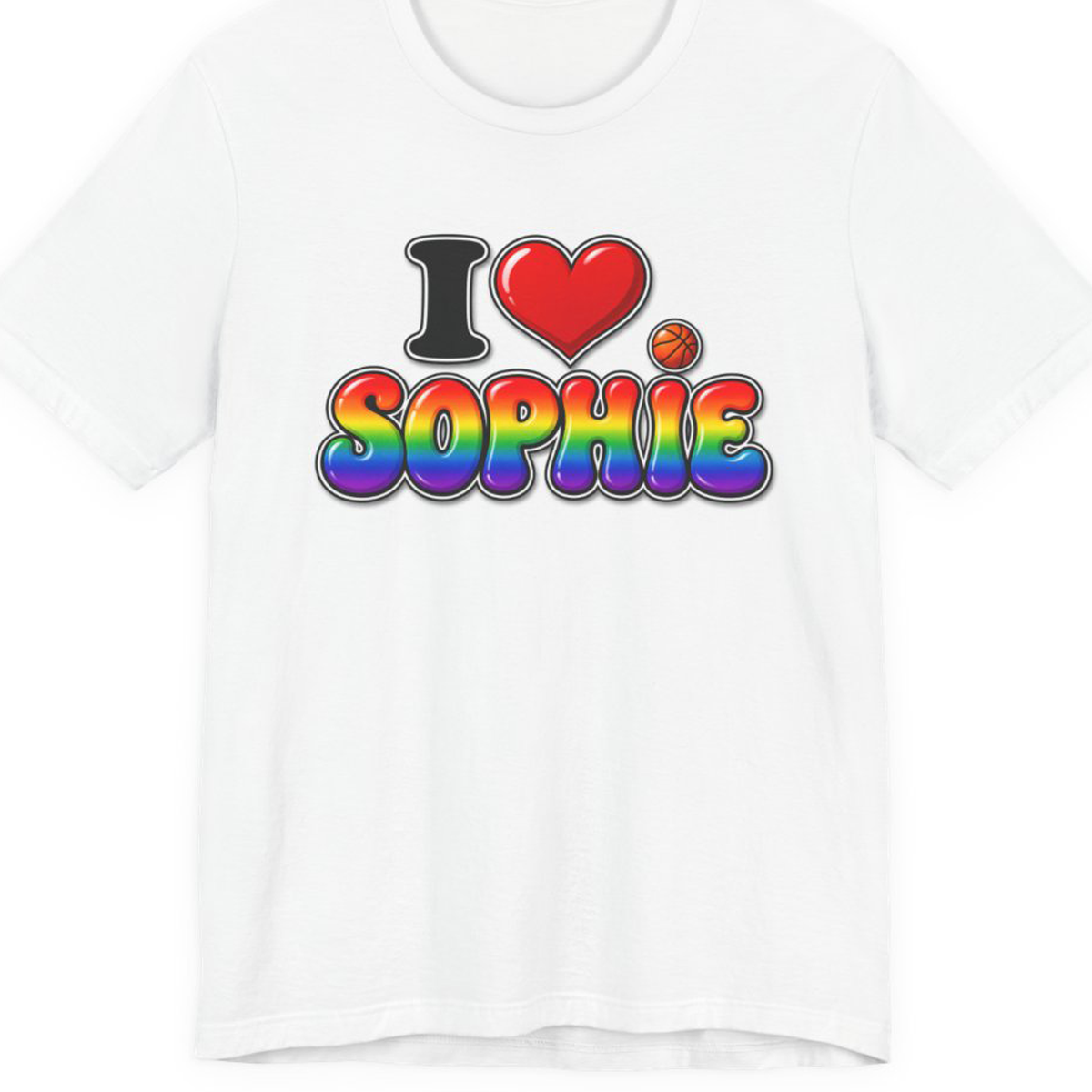 I  Love(heart) Sophie Rainbow Graphic Tee — Front Side Print