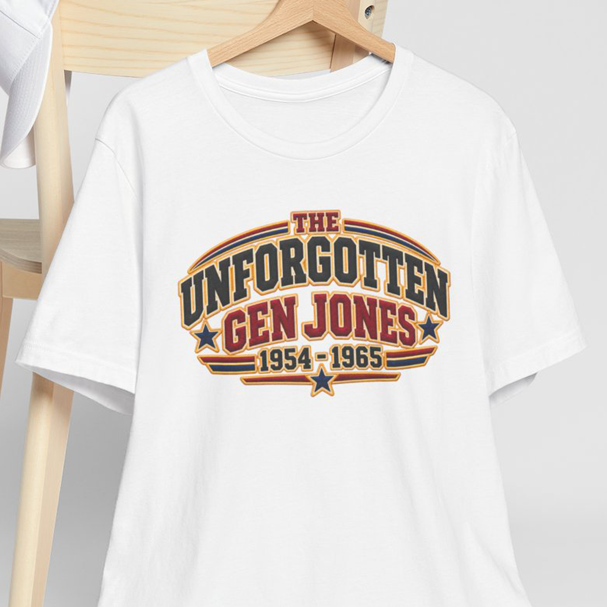 The Unforgotten Gen Jones — Faux Embroidery Retro Generation Jones T-Shirt