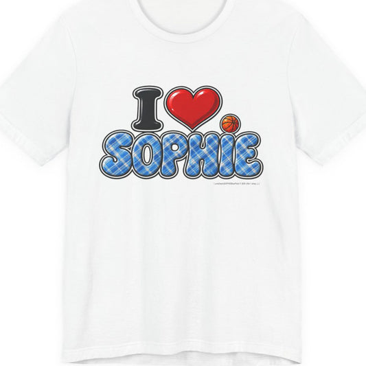 I  Love(heart) Sophie Blue Plaid Graphic Tee — Front Side Print