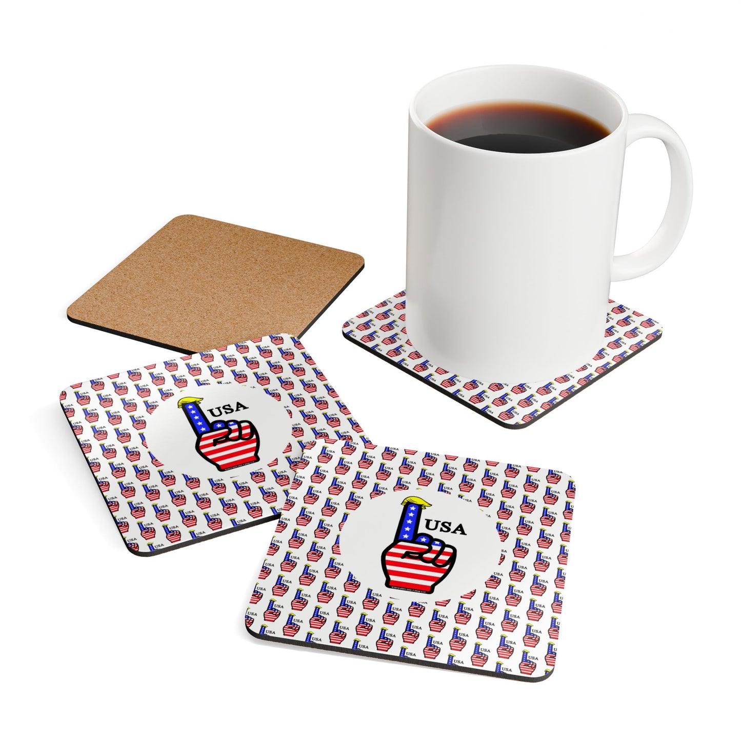 USA-1 Style 2 Themed Corkwood Coaster Set | Great for Parties, Independence Day, Decor, Gift | Fun Drinkware Accessory