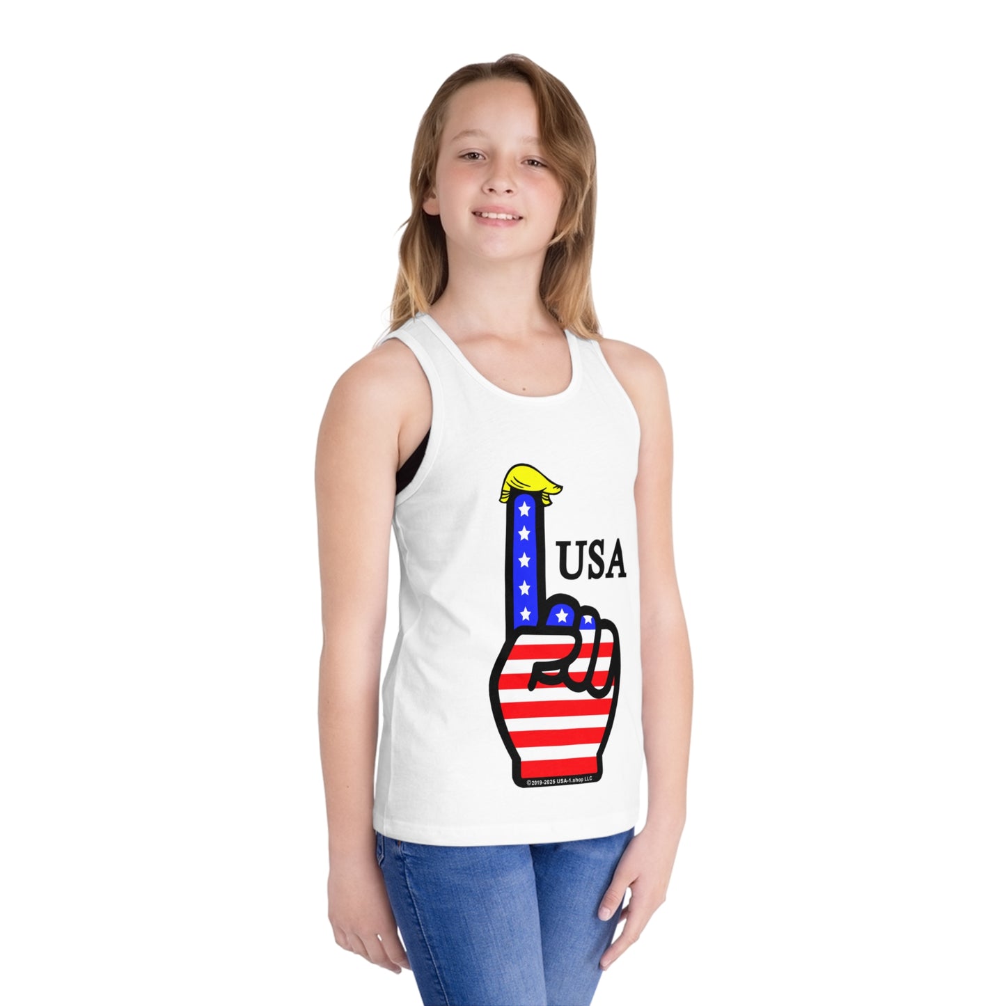 USA-1 Themed Kid's Jersey Tank Top, Kids Summer Shirt, Independence Day Outfit, 4th of July Gift, Boys & Girls Tank, USA Pride Apparel