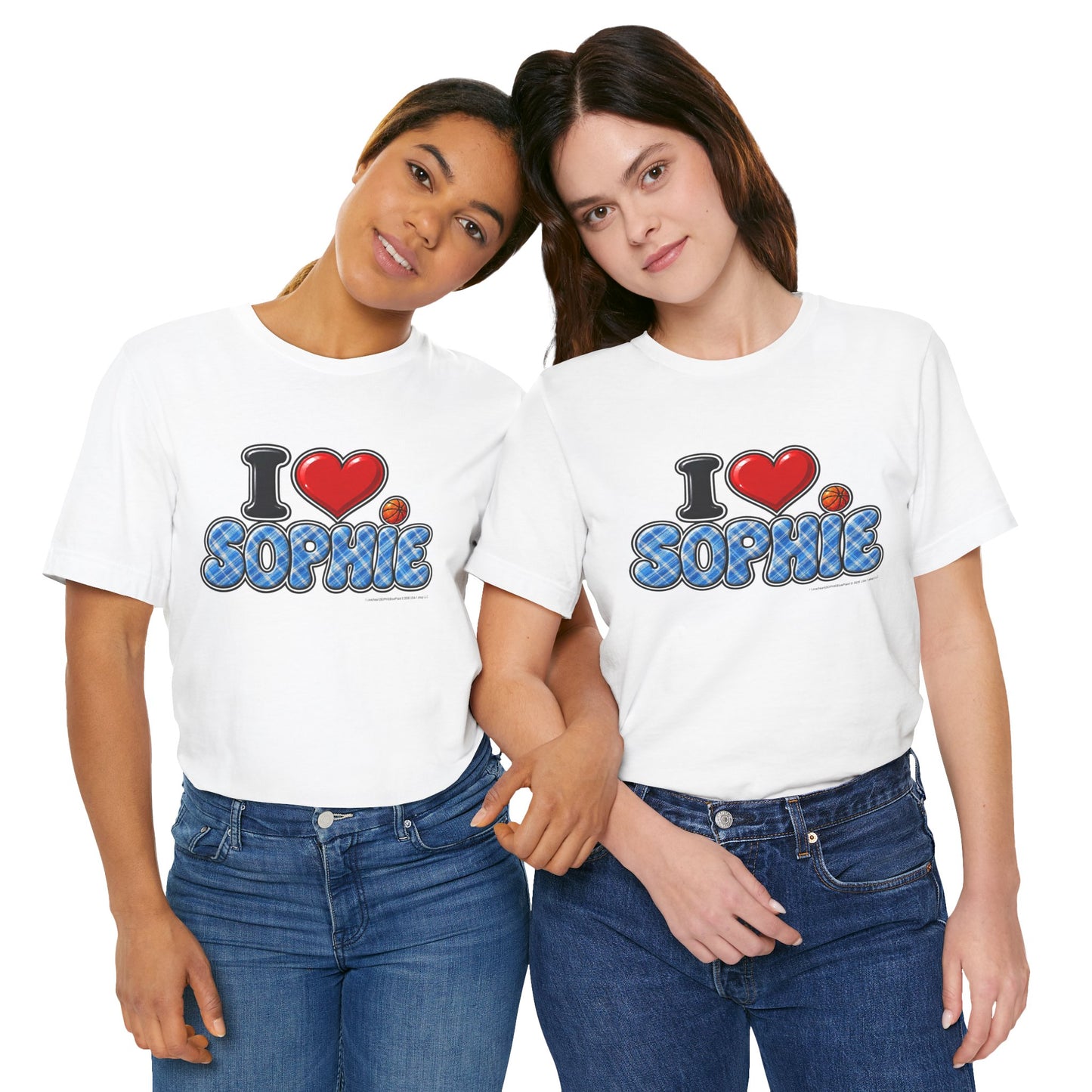 I  Love(heart) Sophie Blue Plaid Graphic Tee — Front Side Print
