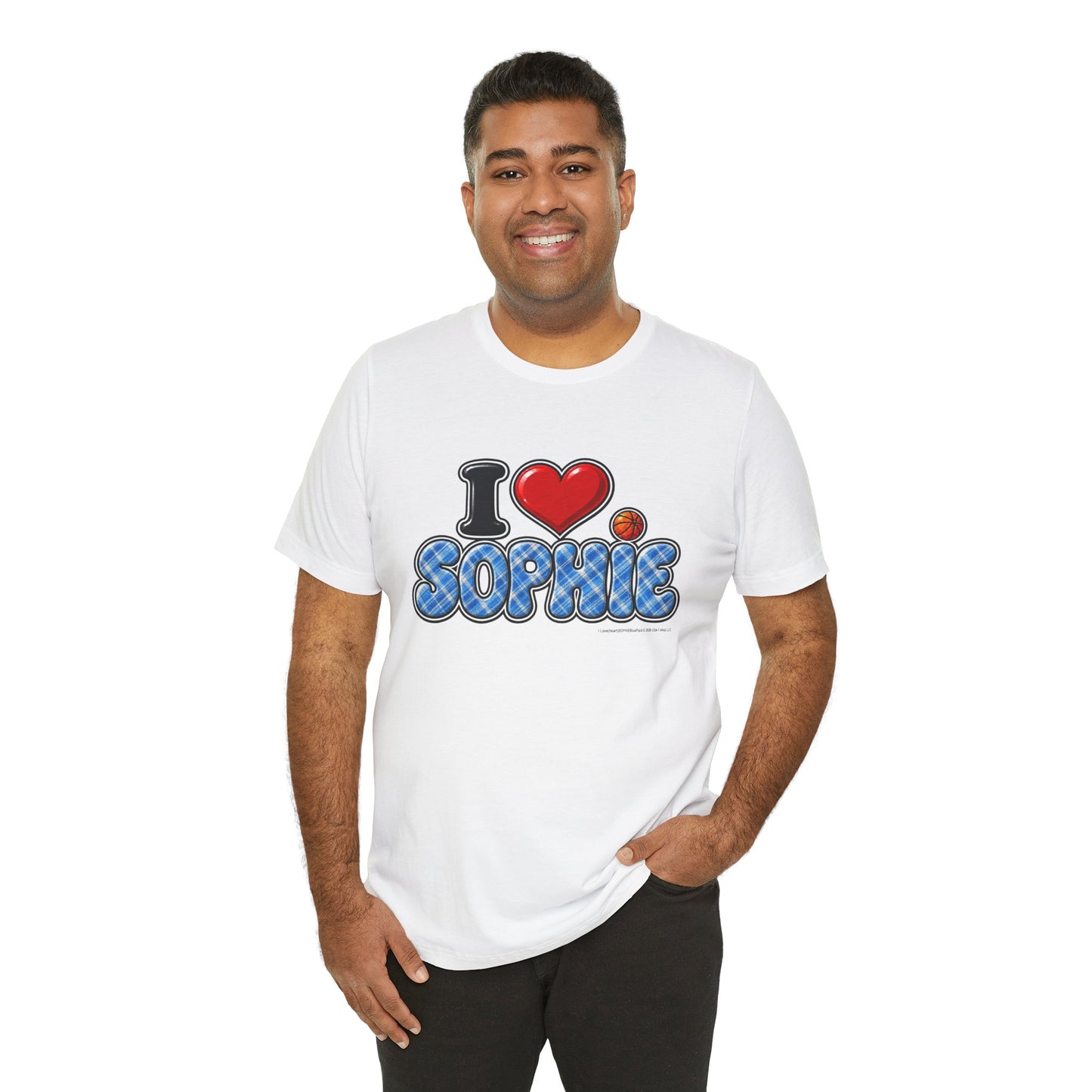 I  Love(heart) Sophie Blue Plaid Graphic Tee — Front Side Print