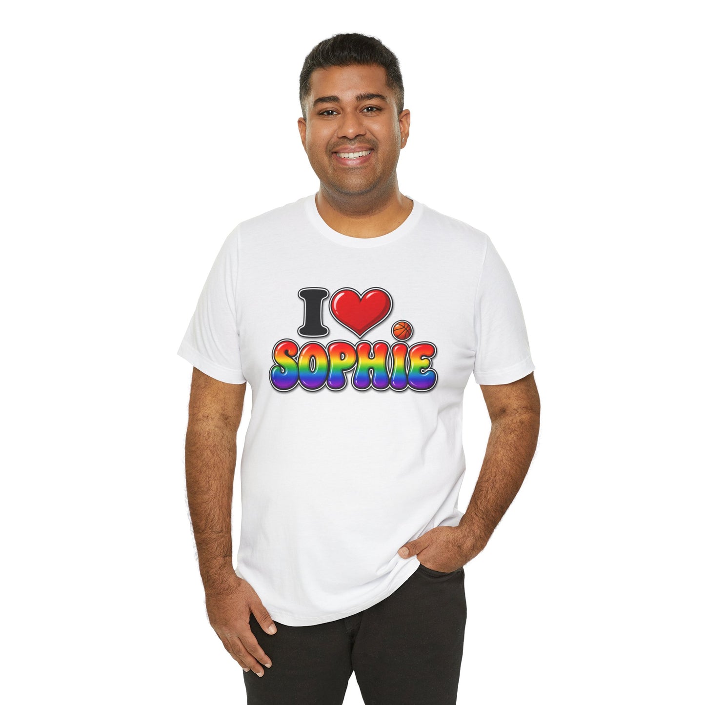 I  Love(heart) Sophie Rainbow Graphic Tee — Front Side Print