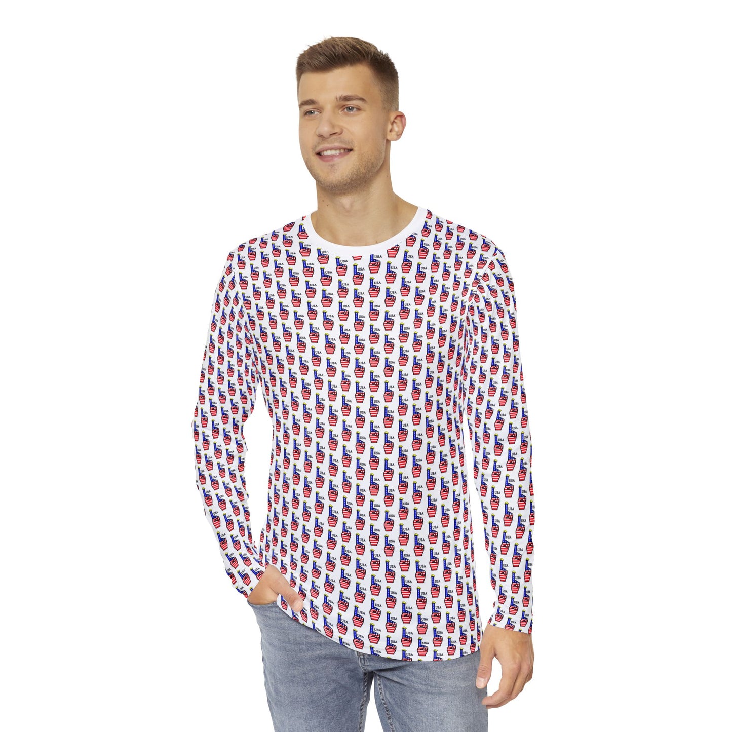 USA-1 Themed Men's Long Sleeve Shirt with Colorful Guitar Print - Perfect for Music Lovers, Casual Wear, Gift for Musicians, Cozy Style