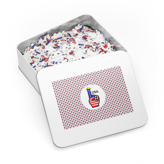 USA-1 Themed Jigsaw Puzzle with Tin – Patriotic Gift, Fun Family Activity, Home Decor, Holiday Entertainment, USA Puzzle
