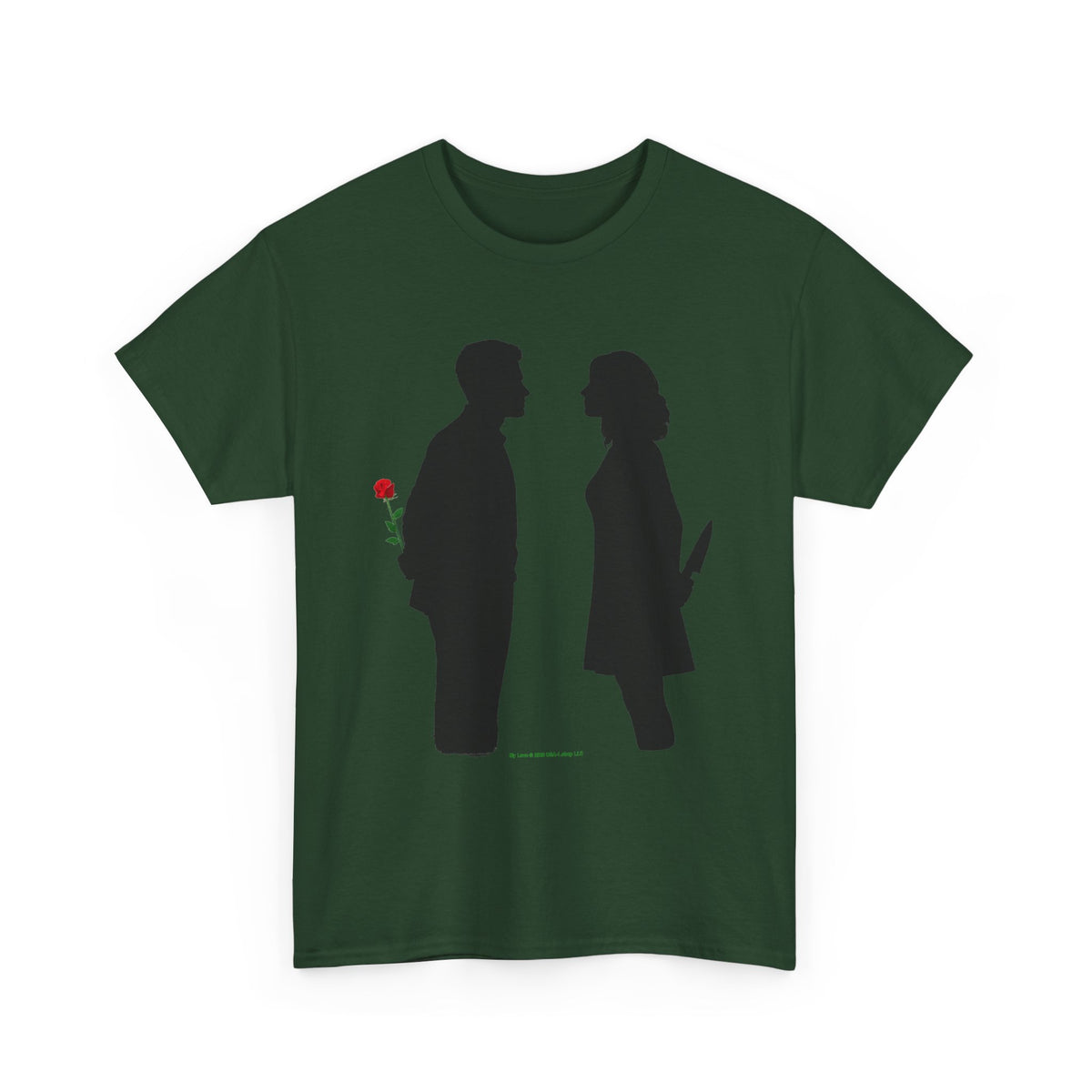 Romantic Silhouette Tee – Man with Rose, Woman with Knife Graphic Shirt