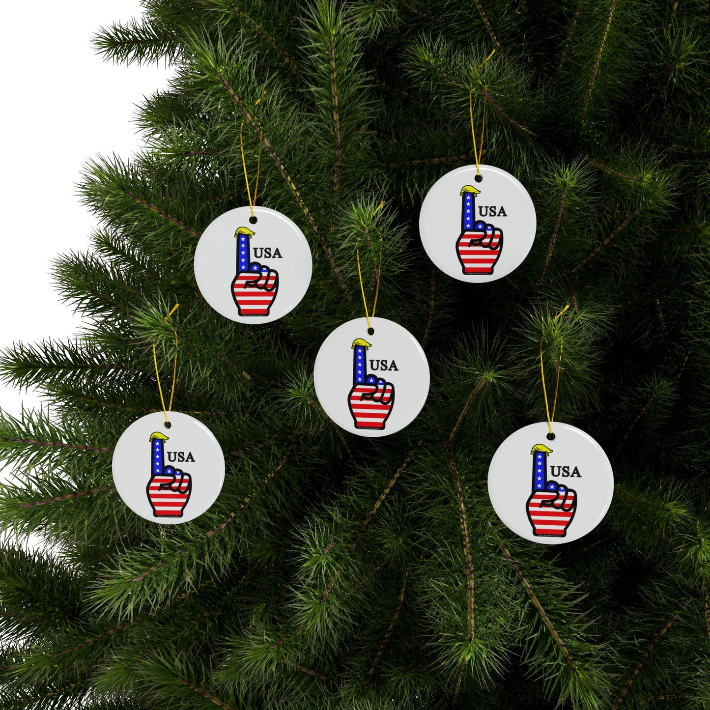 USA-1 Themed Ceramic Ornaments, 2-Sided Holiday Decor, Perfect for Christmas, Patriotic Celebrations, Gift Ideas, Home Decor