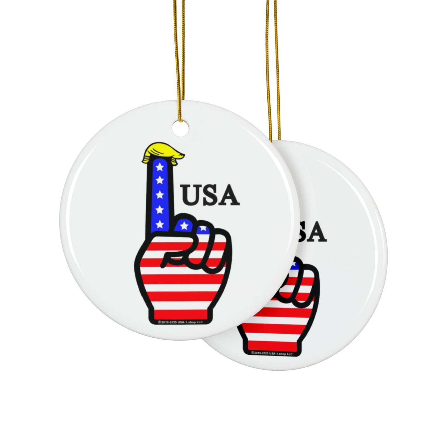 USA-1 Themed Ceramic Ornaments, 2-Sided Holiday Decor, Perfect for Christmas, Patriotic Celebrations, Gift Ideas, Home Decor