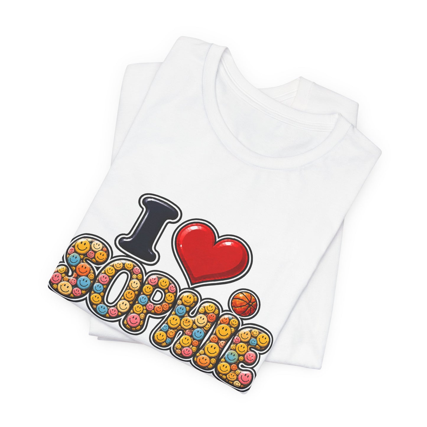 I  Love(heart) Sophie Happy Face Graphic Tee — Front Side Print