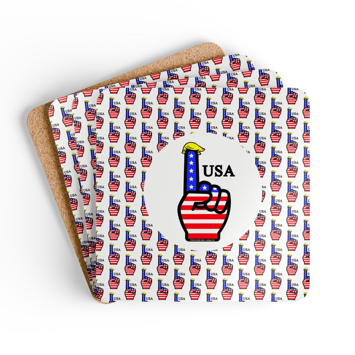 USA-1 Style 2 Themed Corkwood Coaster Set | Great for Parties, Independence Day, Decor, Gift | Fun Drinkware Accessory