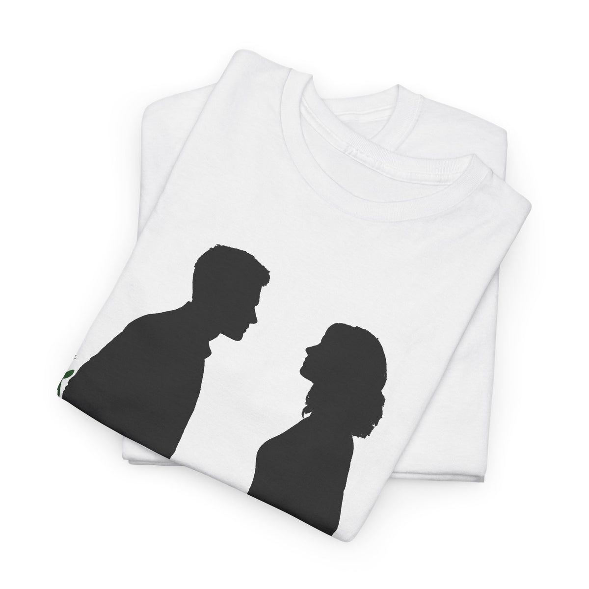 Romantic Silhouette Tee – Man with Rose, Woman with Knife Graphic Shirt