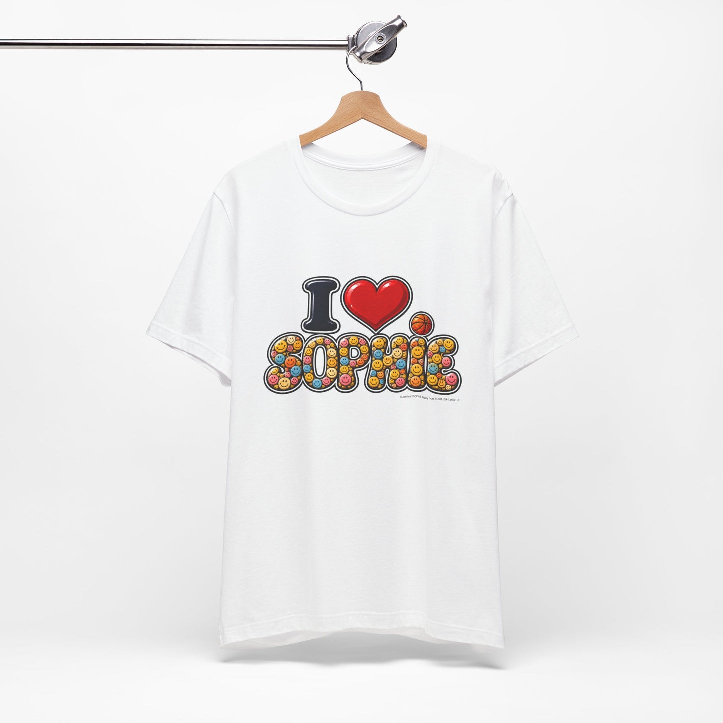 I  Love(heart) Sophie Happy Face Graphic Tee — Front Side Print